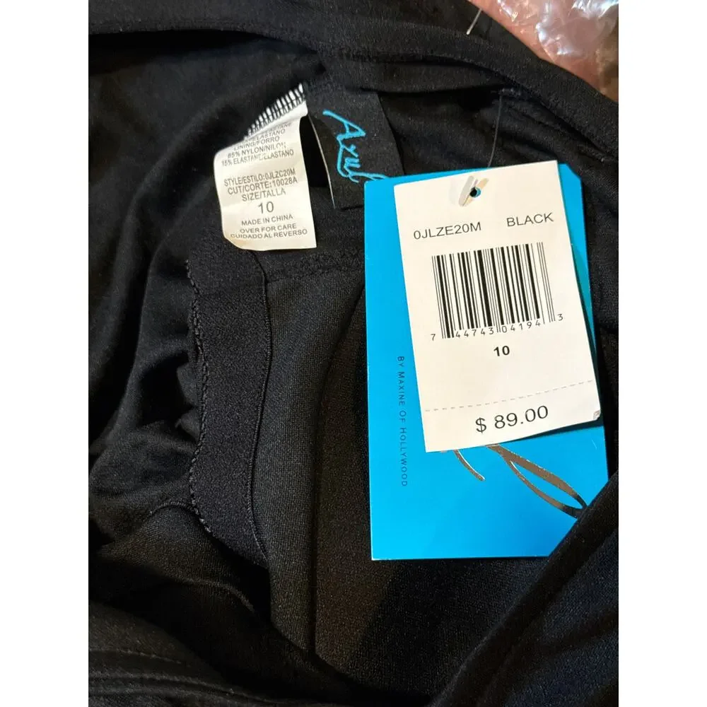 Unique Vintage Azul Maxine Of Hollywood Black Leaf One Piece Swim Suit 10 NWT